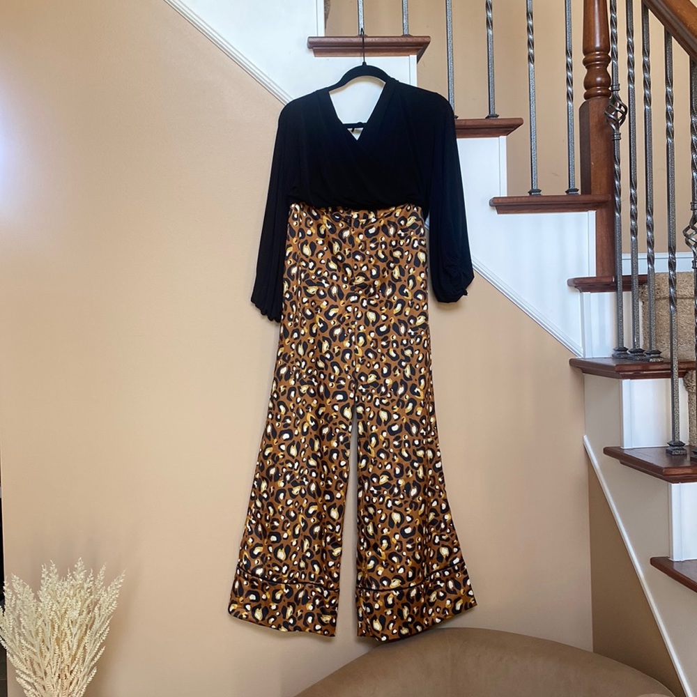 EXPRESS x LADYGANG | satin wide-leg pant in cheetah print. new with tags.